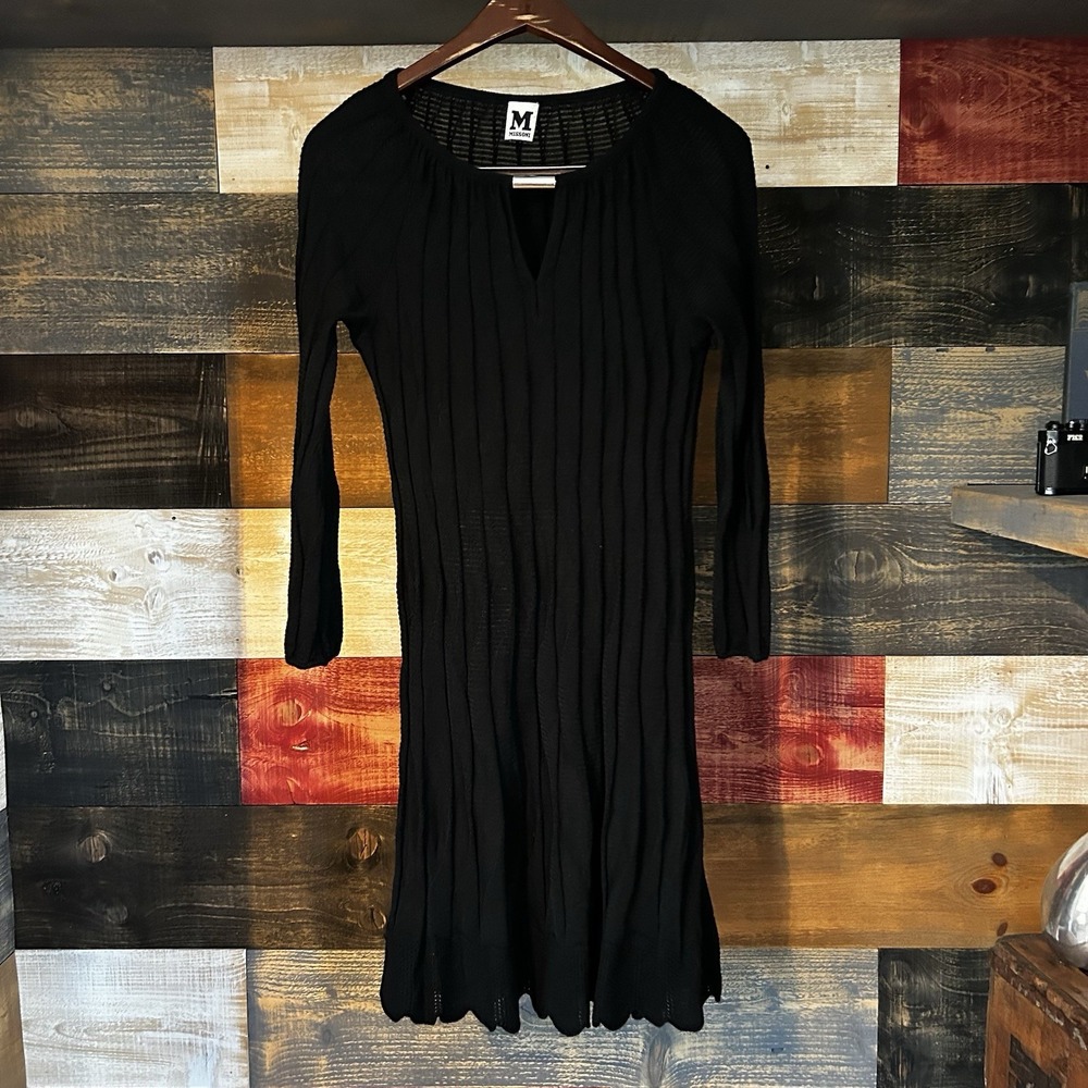 Missoni Dress Sweater Knit Ribbed Abstract Size 46 Midi Wide Neck